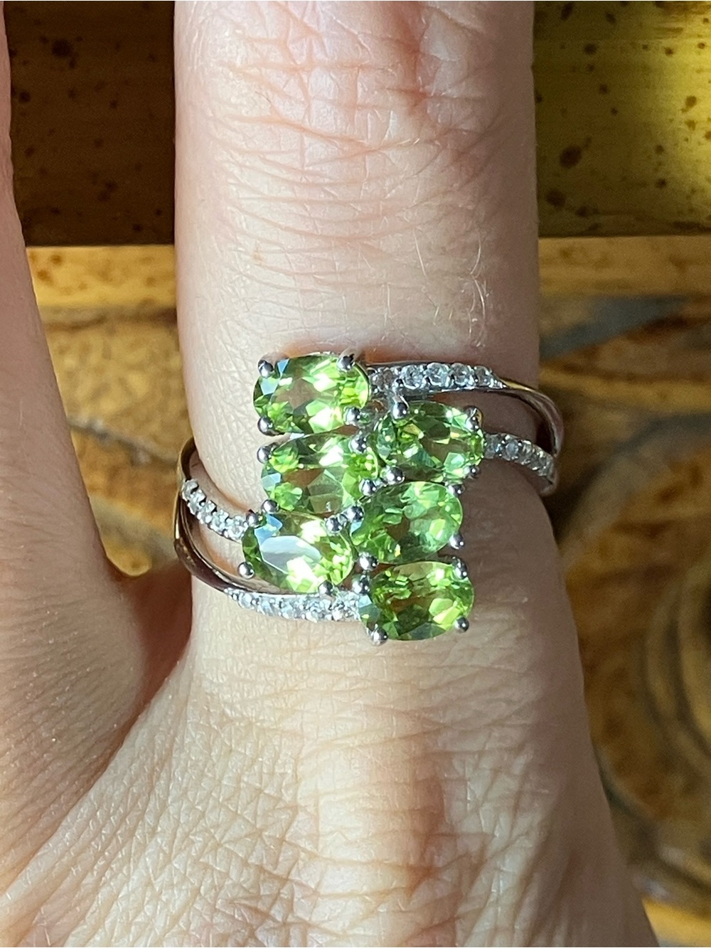 Natural Peridot Sterling Silver Cluster Ring Size 8